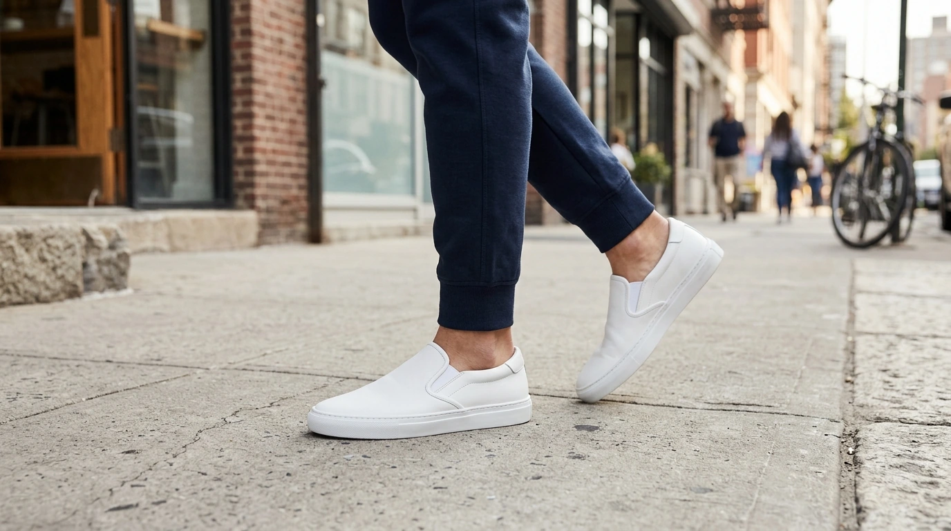 Adidas Men’s White Slip-On Sneakers: Sporty & Versatile